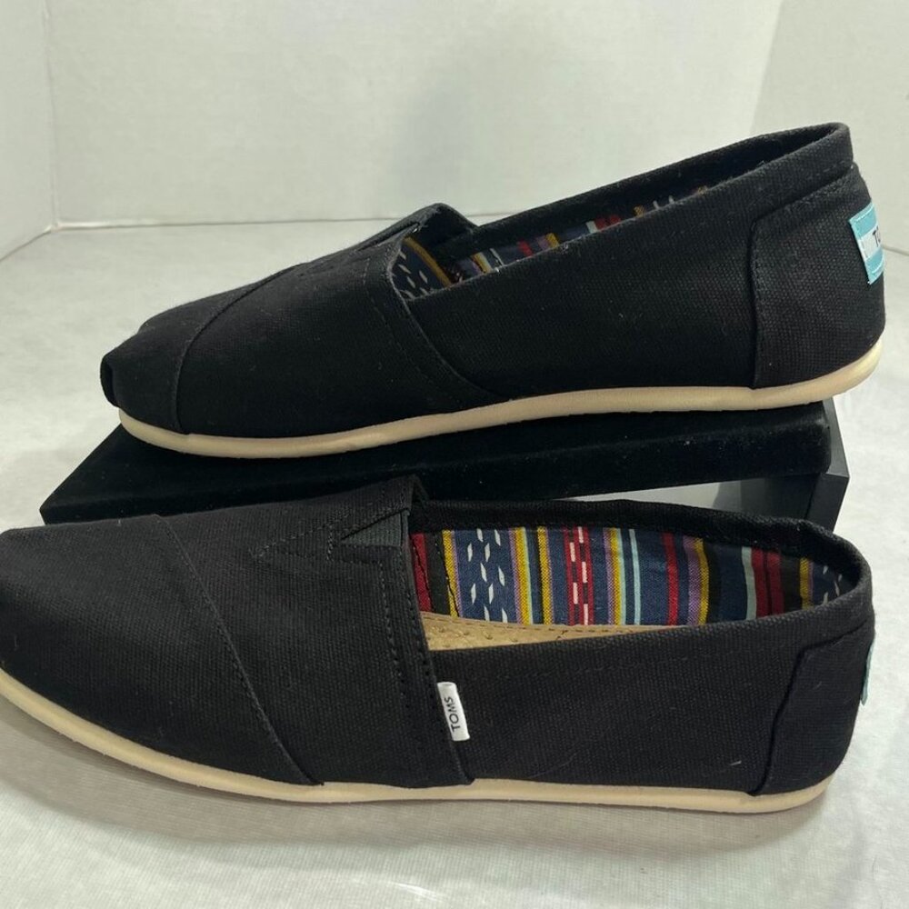 TOMS Classic Alpargata Slip On Flats Black Canvas Women 7.5